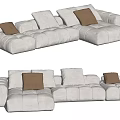 Modern Sectional Sofa With Light Gray Fabric And Brown Decorative Throw Pillows 3d model