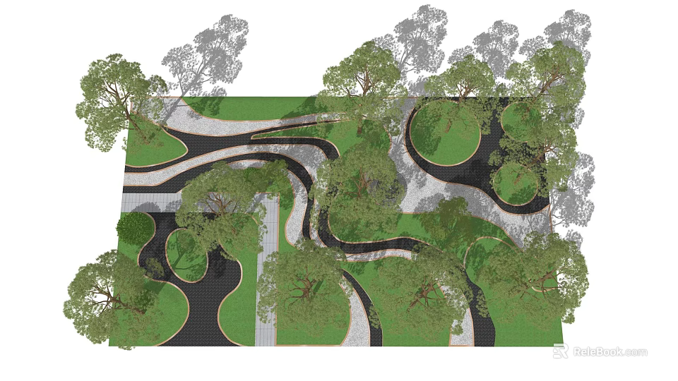 Beautiful Garden Landscape Design with Winding Paths Lush Trees and Green Lawns 3d model 