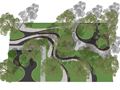 Beautiful Garden Landscape Design with Winding Paths Lush Trees and Green Lawns 3d model