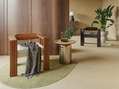 Modern Leisure Chairs With Wooden Frame Woven Seat And Round Side Table 3d model