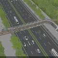 Modern Transparent Roof Pedestrian Overpass Crossing Wide Multi Lane Urban Road With Lush Surrounding Greenery
