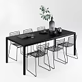 Modern Black Dining Table Set With Wireframe Chairs Green Plant Vase And Tableware 3d model