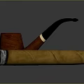 Classic Smoking Accessories With Wooden Pipe Burning Cigar And Cigarette On Dark Surface