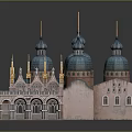 Historic Ornate Building With Blue Domes Golden Spires Arched Portals And Intricate Decorations