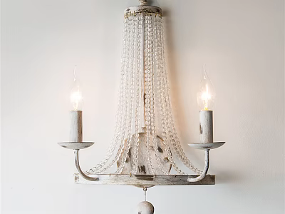 Rustic White Wall Sconce With Beaded Tassel Design And Two Candle Lights 3d model