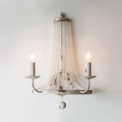Rustic White Wall Sconce With Beaded Tassel Design And Two Candle Lights 3d model