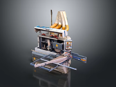 Industrial Woodworking Machine With Multiple Blades Conveyor Table And Control Panel 3d model