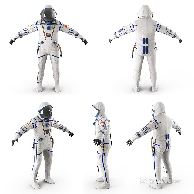 White Blue Accented Spacesuit Design With Multiple Views And Detailed Features 3d model