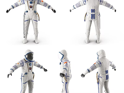 White Blue Accented Spacesuit Design With Multiple Views And Detailed Features 3d model