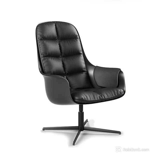 Black Leather Office Chair With Padded Backrest Armrests And Five Star Base 3d model 