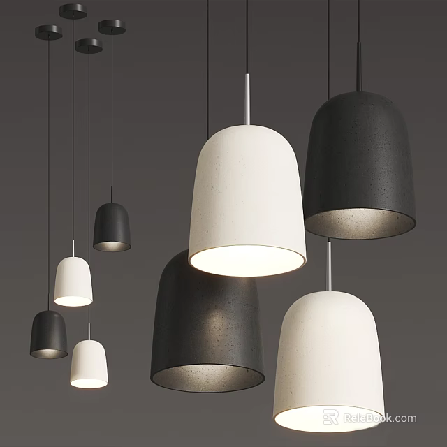 Elegant White And Black Dome Shaped Pendant Lights Hanging On Gray Background 3d model