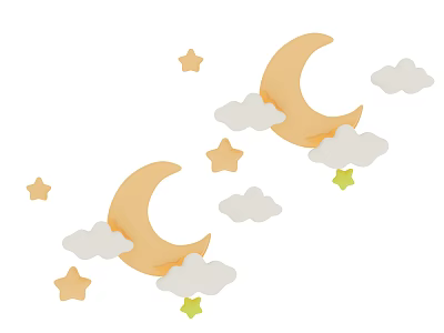 Cute Decorative Ornament Set With Crescent Moon Stars Clouds For Home Decoration 3d model