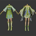 Two Blue And White Traditional Modern Clothing Sets With Dresses And Boots