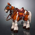 Realistic 3D Model of Brown And White Horse With Saddle And Bridle
