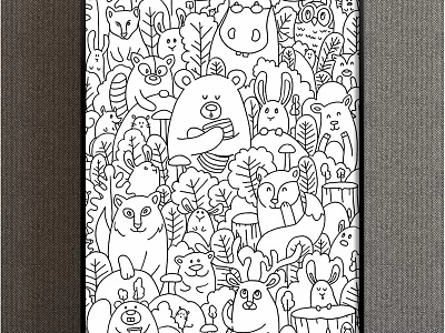 Cute Cartoon Animals And Plants Black White Line Art Illustration Design 3d model