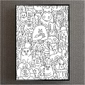 Cute Cartoon Animals And Plants Black White Line Art Illustration Design