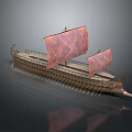 Ancient Wooden Ship With Red Sails And Traditional Rowing Oars Design 3d model