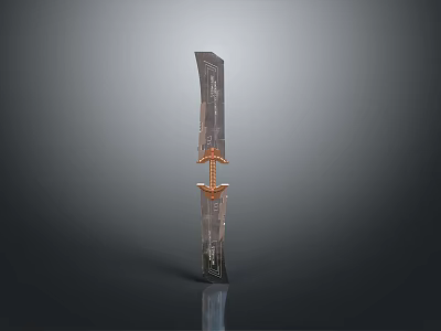 Decorative Ancient Sword with Metallic Texture and Orange Accents on Gray Background 3d model