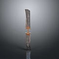 Decorative Ancient Sword with Metallic Texture and Orange Accents on Gray Background