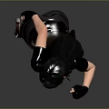 Woman With Long Black Hair In Stylish Black Outfit Holding Knife And Long Boots