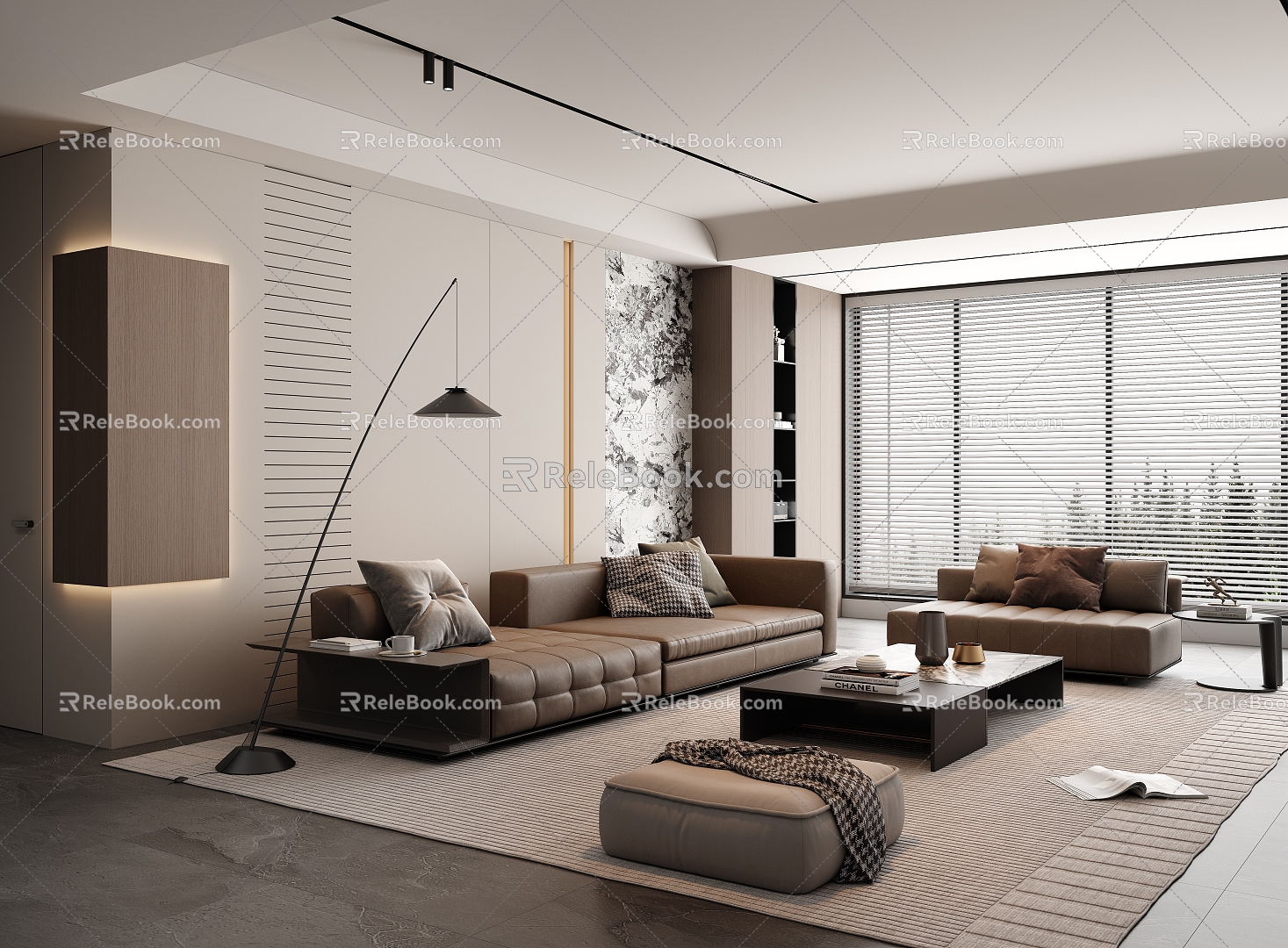 Living room Minotti sofa combination three-seat sofa single sofa coffee table floor lamp venetian blind 3d model