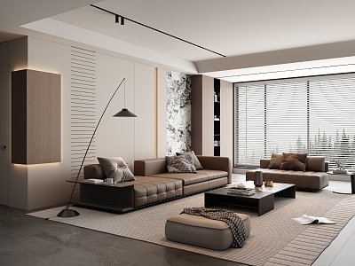 Living room Minotti sofa combination three-seat sofa single sofa coffee table floor lamp venetian blind 3d model