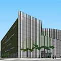 Modern Curved Shopping Mall With Glass Facade Metal Exterior And Pedestrian Entrance