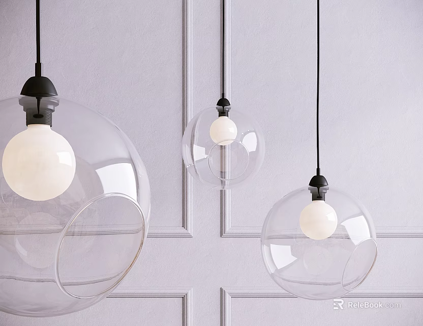 Modern Transparent Glass Spherical Pendant Lights With Black Base For Interior 3d model