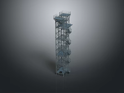 Scenic Landscape Featuring Tall Metal Tower With Spiral Stairs Against Gray Background 3d model