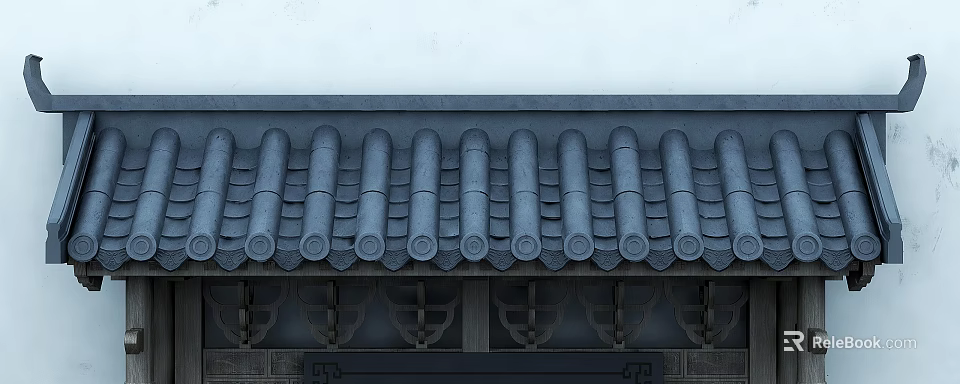 Traditional Chinese Architecture Roof Tiles With Curved Design And Wooden Brackets 3d model 