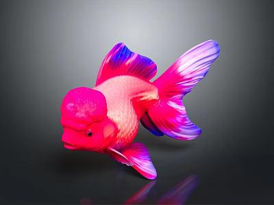 Vibrant Goldfish With Red Pink Body Purple Fins And Bulbous Head On Dark Background 3d model