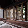 Hotel Public Lounge Area With Wooden Sliding Screens Tatami Mats And Natural Views