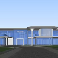Modern Style Architecture Featuring Large Glass Curtain Walls Courtyard Stone Path Greenery And Water Feature 3d model