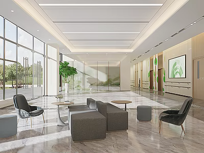 Hospital Outpatient Clinic Modern Waiting Area With Spacious Design Sofas Chairs Large Windows And Plants 3d model