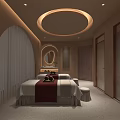 Luxury Beauty Salon Interior With Arched Circular Ceiling Light Massage Beds Green Plants Marble Decor