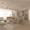 Modern Living Dining Room Interior With Beige Sofa Round Coffee Table And Chandelier