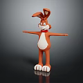 3D Cartoon Game Character Brown Rabbit With White Belly Paws Red Bowtie Standing Arms Outstretched