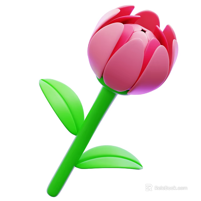 Vibrant Pink Flower Plant With Green Stem And Lush Green Leaves 3d model 