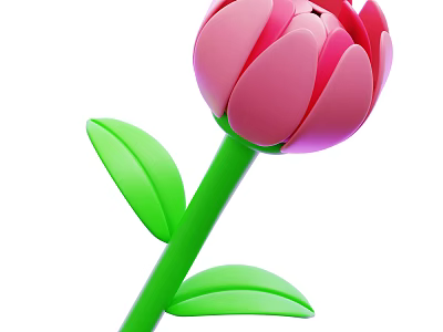 Vibrant Pink Flower Plant With Green Stem And Lush Green Leaves 3d model