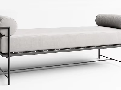 Modern Light Gray Upholstered Sofa Bench With Metal Frame And Round Armrests 3d model