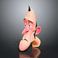 Cartoon Man With Pointed Nose Mustache And Spiky Black Hair On Smooth Gray Reflective Background