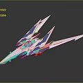 Futuristic Sci Fi Spaceship With Blue White Color Sharp Wings Red Core And Yellow Accents