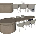 Modern Dining Table Set With Light Gray Fabric Chairs And Circular Side Table 3d model