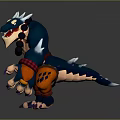 Fierce Game and Movie Character With Spiked Back Blue Body Red Pants And Purple Claws