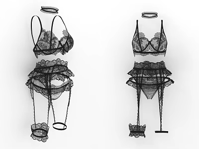 Black Lace Lingerie Set With Sexy Bra Panty And Garter Belt Design 3d model