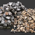 Stacked Pile of Rough Stones and Natural Wood for Garden Design Project