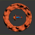 Blue Game Movie Character With Red Eyes And Orange Accessory In Red Flame Like Surroundings