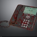 Red Electronic Telephone With Blood Stains Screen Showing CALL 911 Numeric Keypad And Coiled Cord