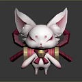 Cute White Rabbit Character With Pink Ears Red Eye Patterns Bell Ribbon And Drum Decoration