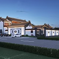 Chinese Style Detached Villa With Courtyard Green Trees And Parking Area